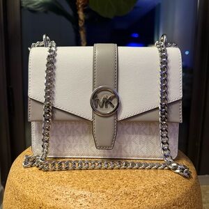 NWT Michael Kors Greenwich Small Color-Block Signature Logo Crossbody Bag Gray